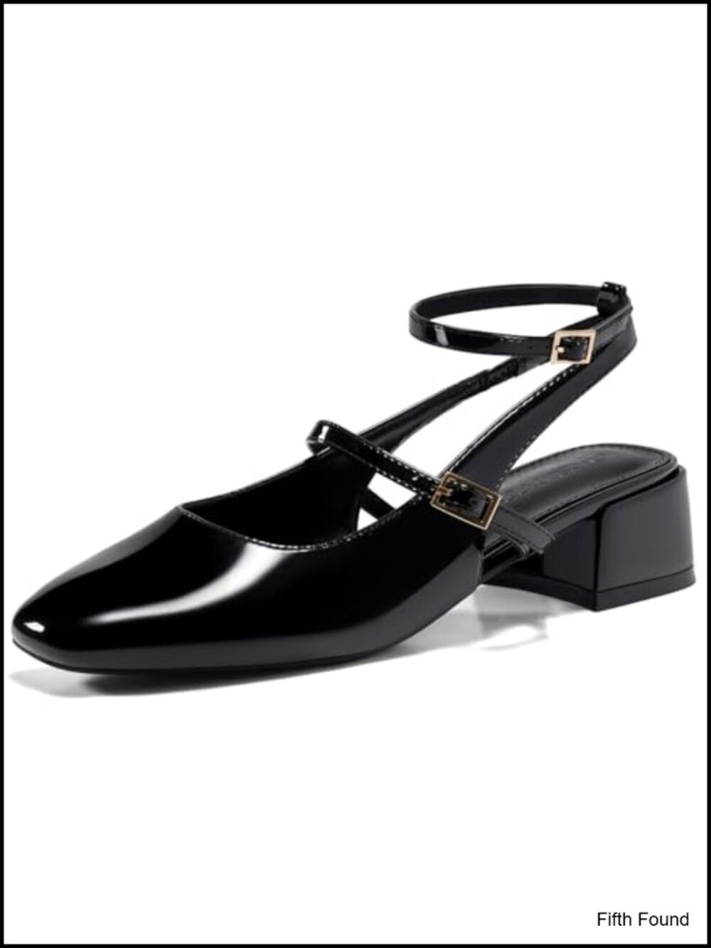Women's Chunky Low Heel Pumps with Square Toe & Ankle Strap Faux Leather Dress